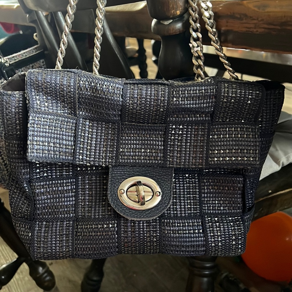 Alma Tonutti blue metallic synthetic woven handbag